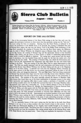 Sierra Club Bulletin 1932 Vol 17 No 4 August cover